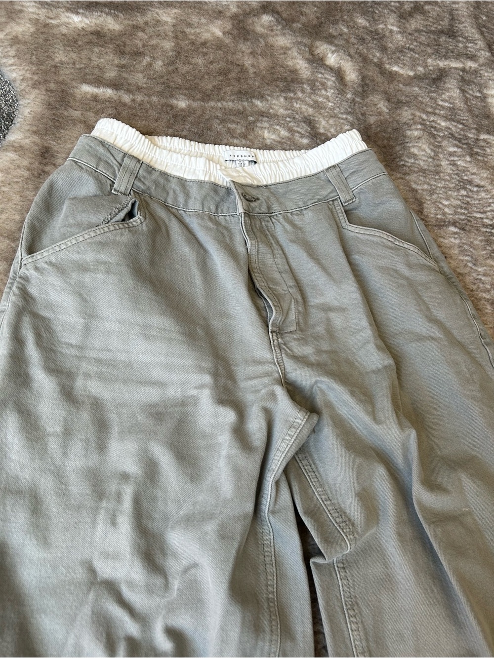 Topshop Men's Sage Green Chinos with Elastic Waist
